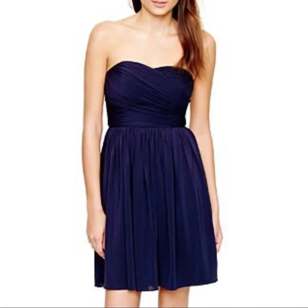 J. Crew Silk Chiffon Black Mini Dress Arabelle Strapless Prom XS/2